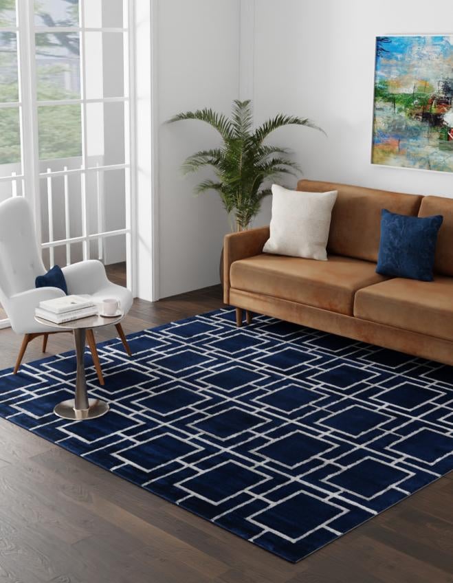 Quadratisch Teppich Marilyn Monroe™ Glam Trellis in Marineblaues Silber von Hadorn™ - Lifestyle Image