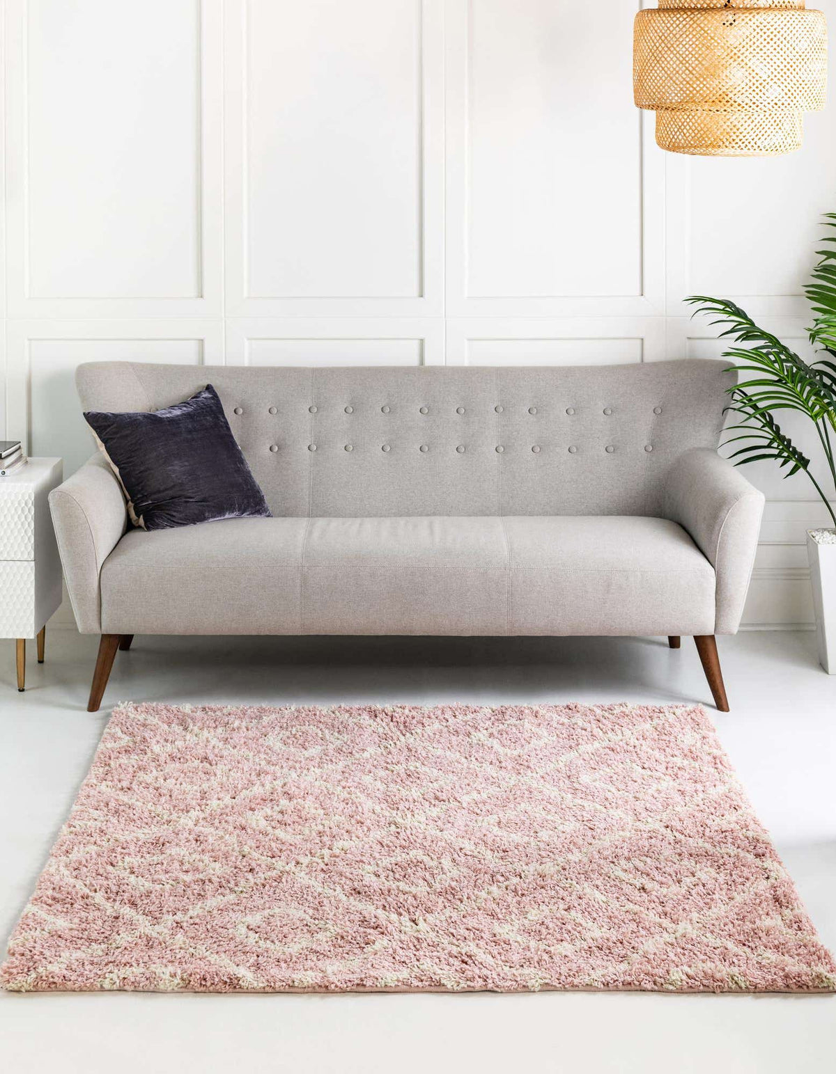 Quadratisch Hochflorteppich Trellis Shag in Hellrosa von Hadorn™ - Lifestyle Image