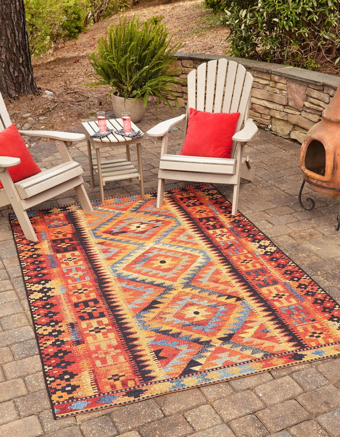 Rechteck Outdoor Teppich Outdoor Tribal in Mehrfarbig von Hadorn™ - Lifestyle Image