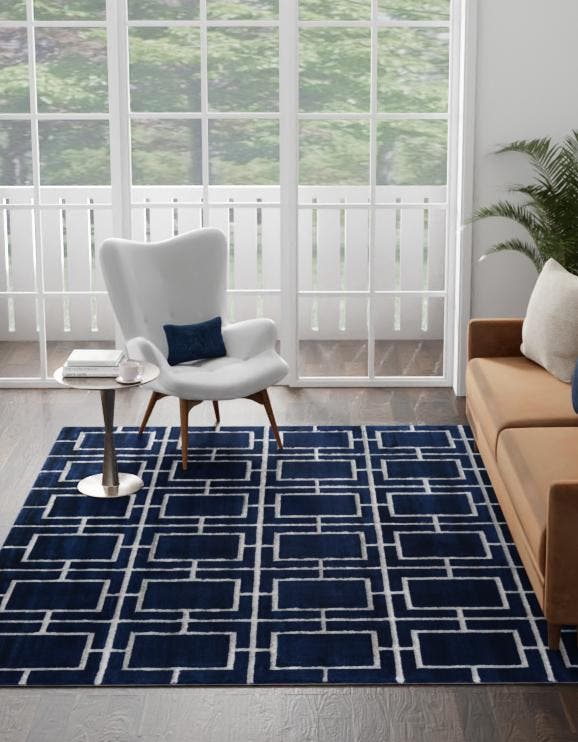 Quadratisch Teppich Marilyn Monroe™ Glam Trellis in Marineblaues Silber von Hadorn™ - Lifestyle Image